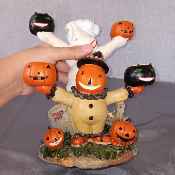 VTG 80s 90s Halloween Candle Holder Ghost Witch Scarecrow Cat Tea Light Taper - Picture 7 of 11